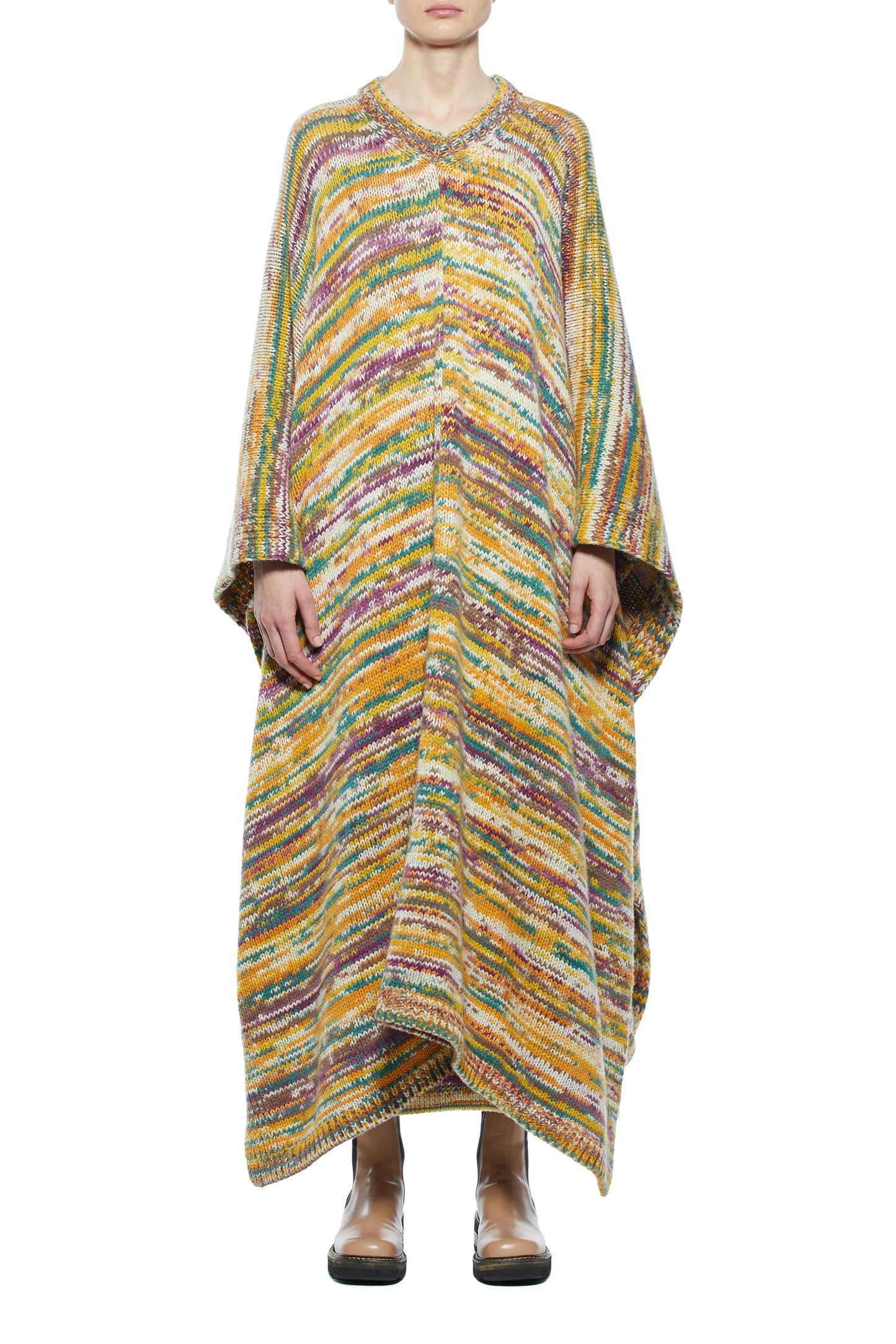 Lopez Knit Poncho in Petrol Multi Cashmere