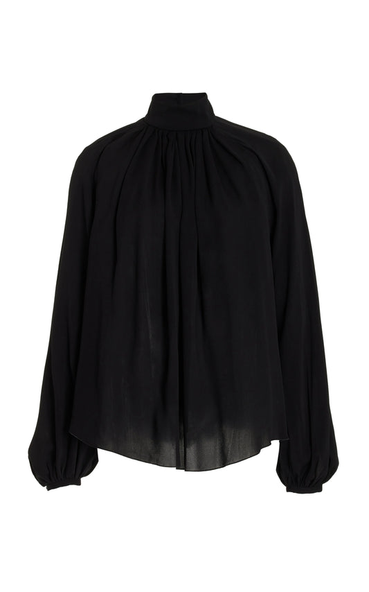 Kiian Pleated Top in Black Silk Georgette Twill