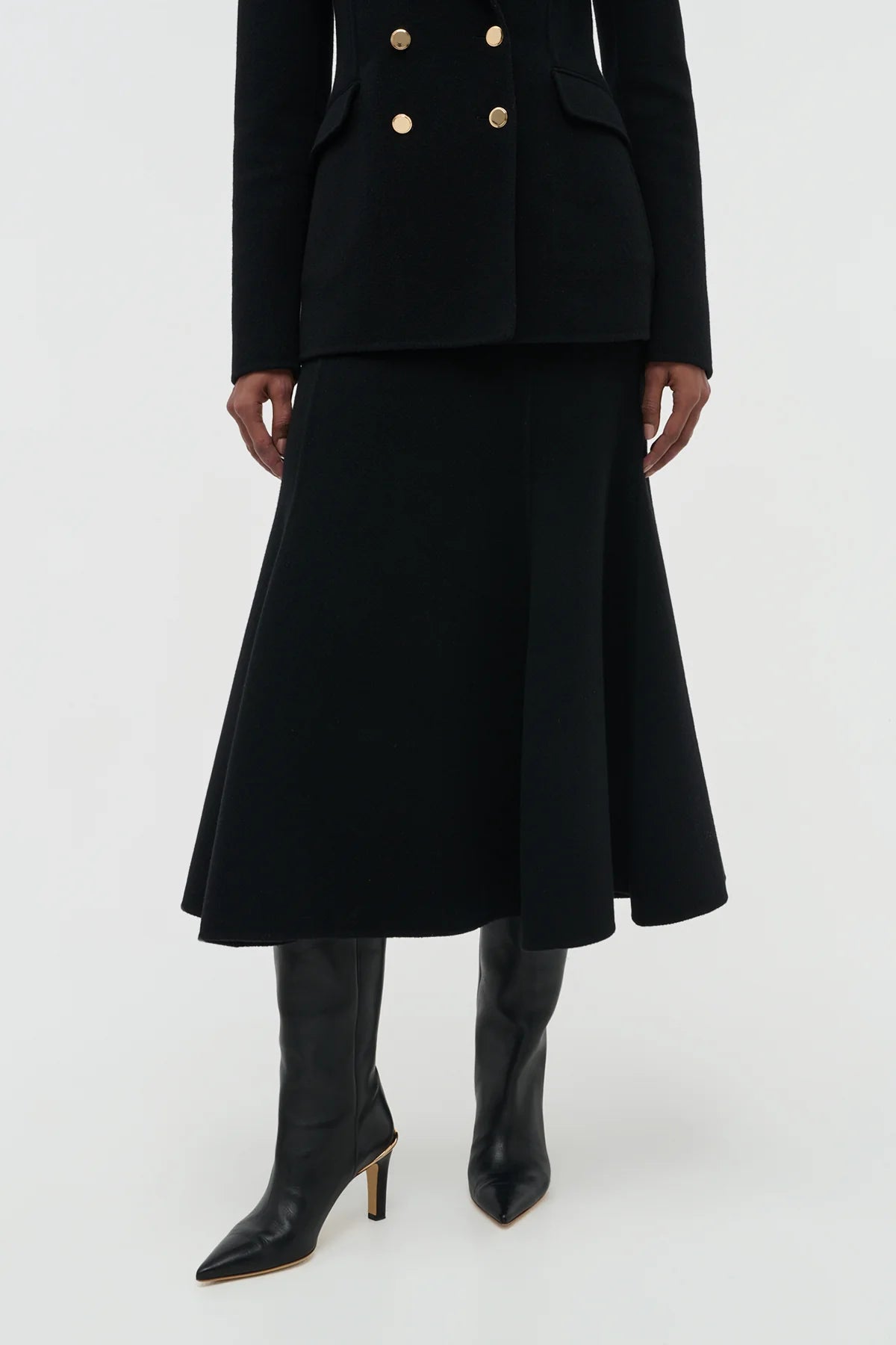 Patterson Midi Skirt in Black Double-face Recycled Cashmere
