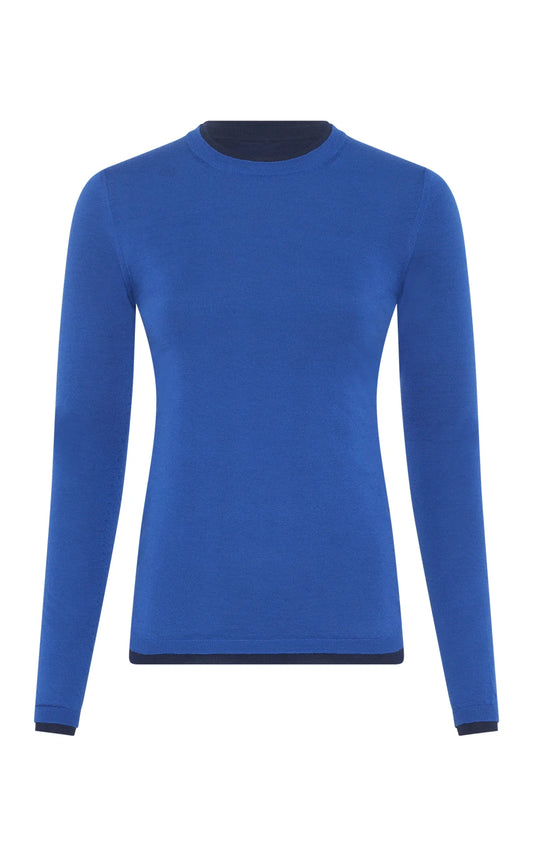 Leif Reversible Knit Sweater in Electric Navy & Cobalt Cashmere Silk