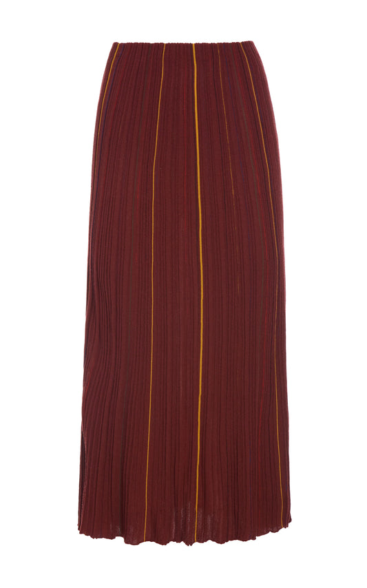 Celeano Pinstripe Knit Midi Skirt Burnt Sienna Merino Wool