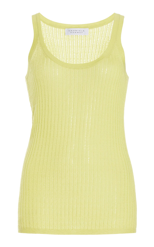 Nevin Pointelle Knit Tank Top in Lime Adamite Cashmere Silk