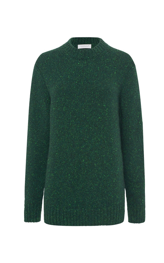 Alfie Knit Sweater in English Green Speckled Aran Cashmere