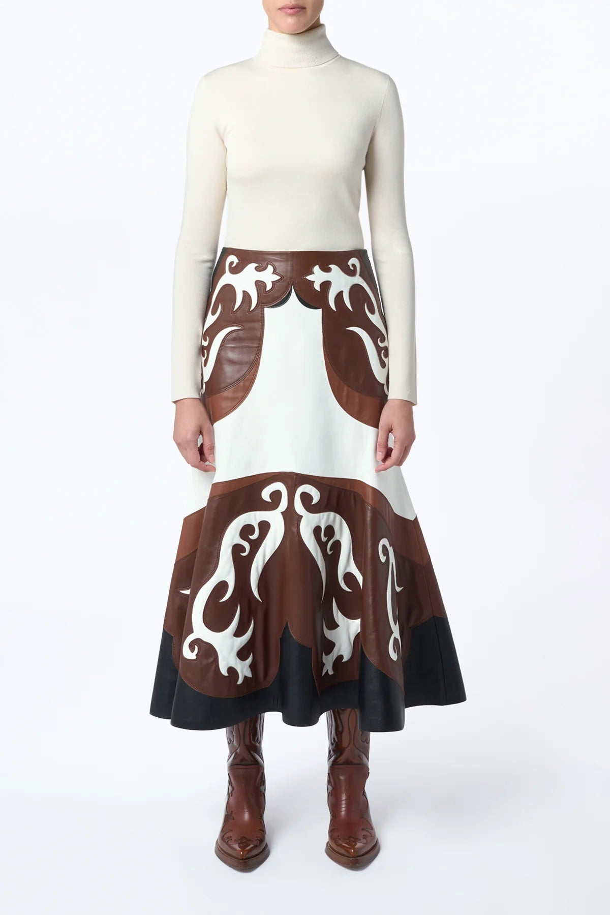 Morton Western Midi Skirt in Multi Nappa Leather