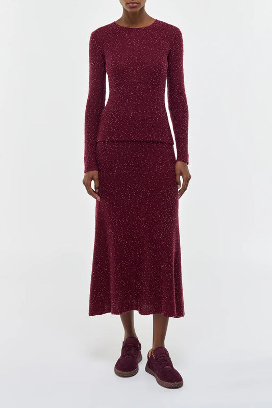 Nello Knit Sweater in Bordeaux Beaded Cashmere Silk