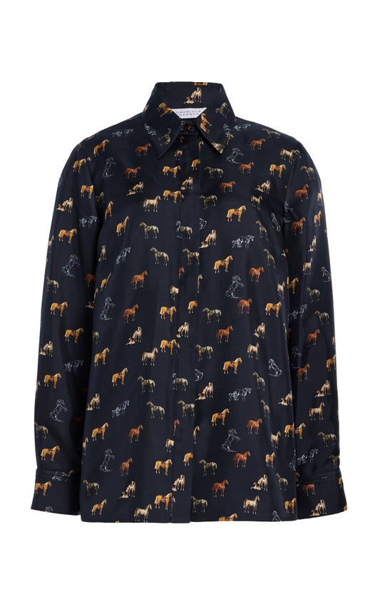 Cruz Shirt in Dark Navy Multi Printed Silk