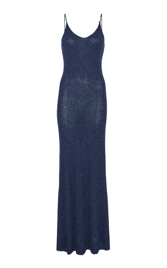 Florian Knit Maxi Slip Dress in Electric Navy Beaded Cashmere Silk