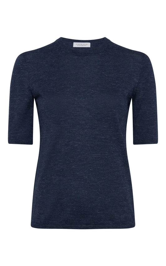 Chryse Knit T-Shirt in Electric Navy Cashmere Silk with Hemp