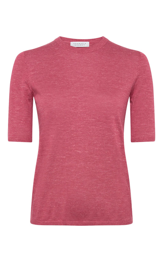 Chryse Knit T-Shirt in Fuchsia Cashmere Silk with Hemp