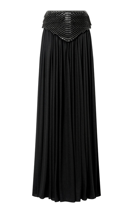 Selah Maxi Skirt in Black Leather Snake Scales