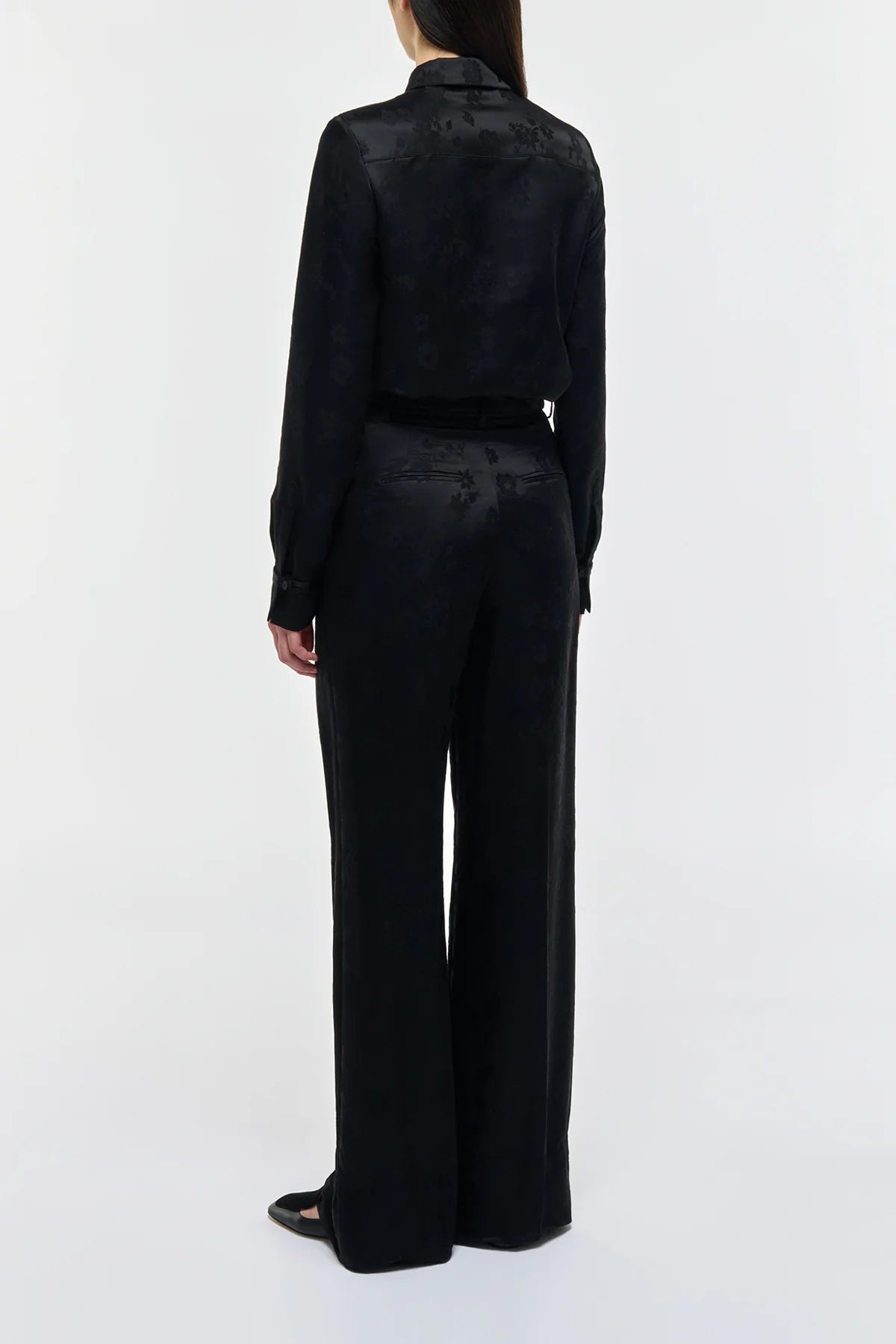 Cruz Shirt in Black Embroidered Silk