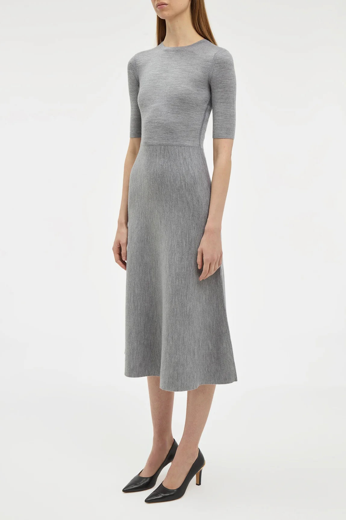 Seymore Knit Midi Dress in Heather Grey Merino Wool Cashmere