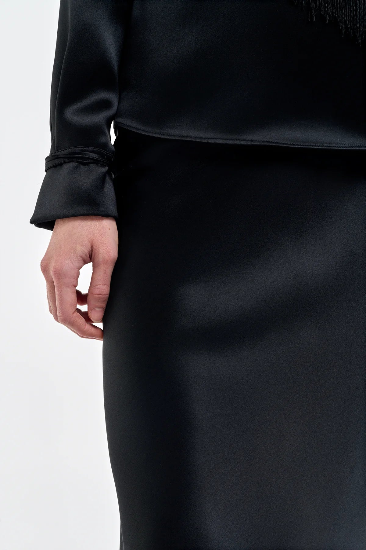 Frei Maxi Skirt in Black Silk Satin