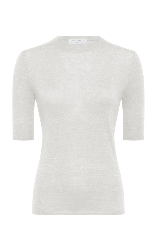Chryse Knit T-Shirt in Ivory Cashmere Silk with Hemp
