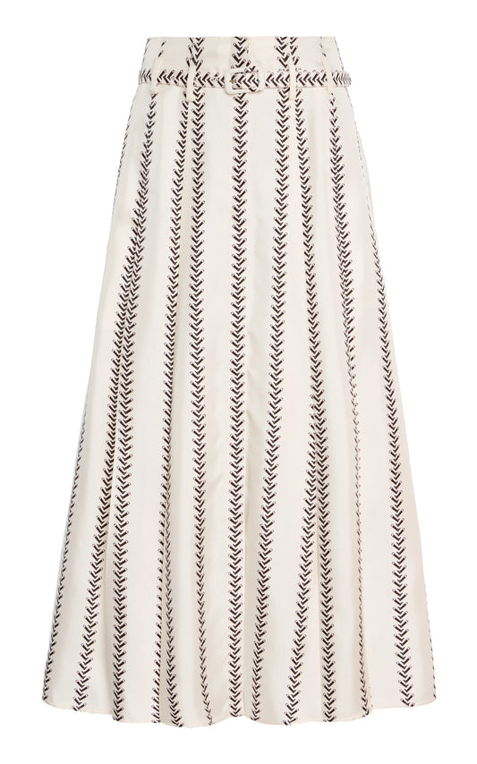 Dugald Pleated Midi Skirt in Ivory Multi Printed Silk