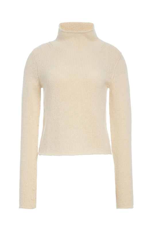 Daina Cropped Knit Turtleneck in Ivory Cashmere