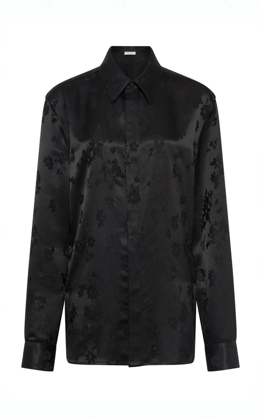 Cruz Shirt in Black Embroidered Silk