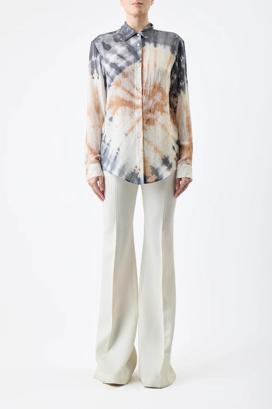 Ferrara Shirt in Camel Multi Tie Dye Cashmere Silk Gauze