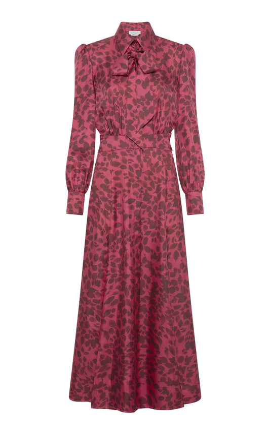 Phelan Maxi Shirtdress in Fuchsia Printed Silk