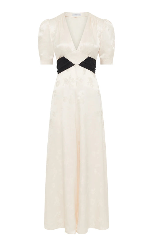 Larkin Maxi Dress in Ivory & Black Embroidered Silk