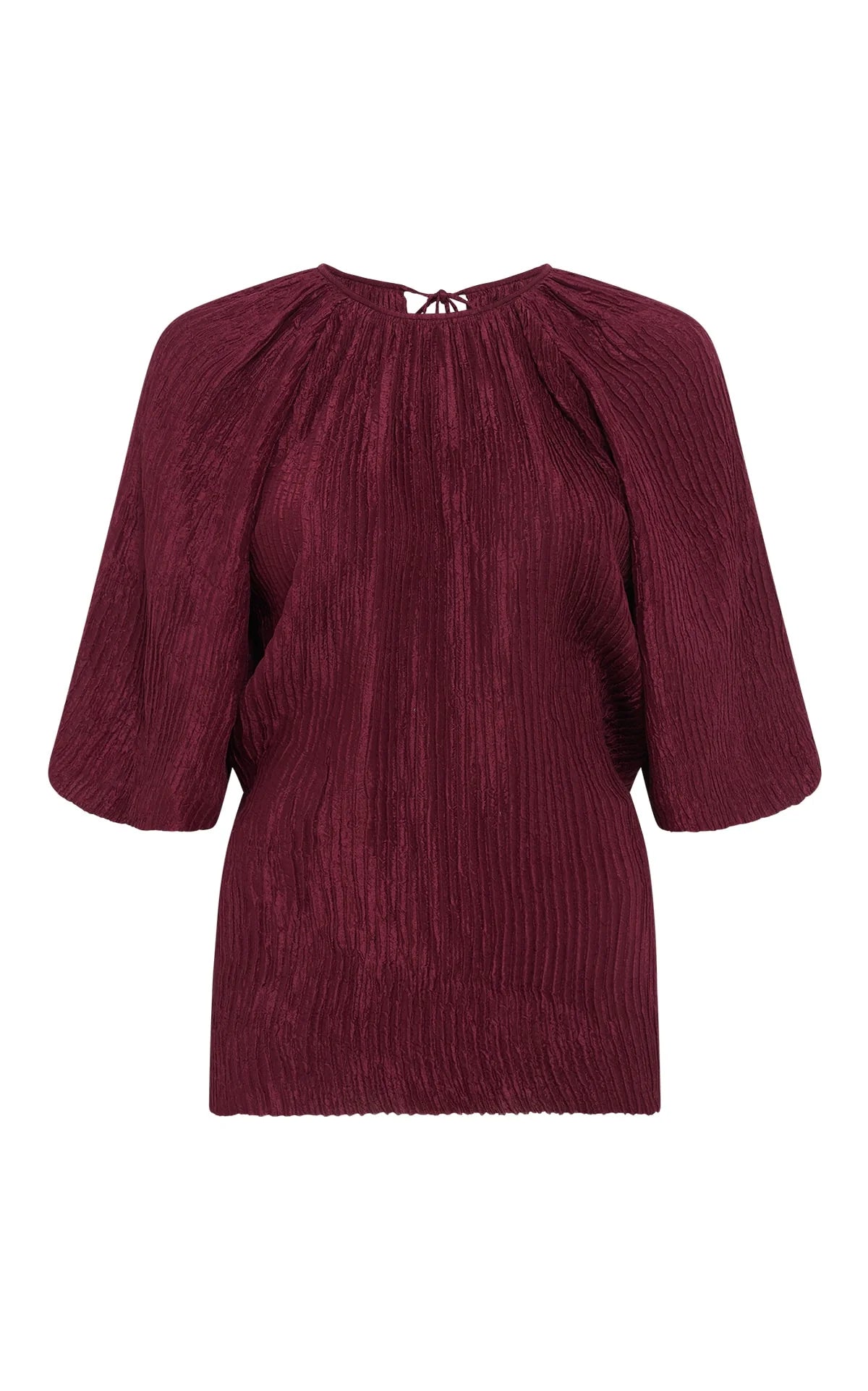 Nula Top in Bordeaux Plisse Silk