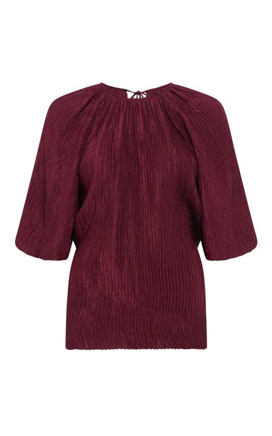 Nula Top in Bordeaux Plisse Silk