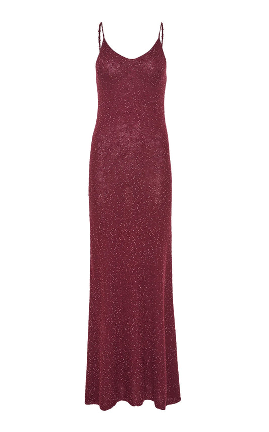Florian Knit Maxi Slip Dress in Bordeaux Beaded Cashmere Silk