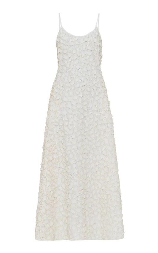 Nexus Embroidered Leaves Maxi Dress in Ivory Linen