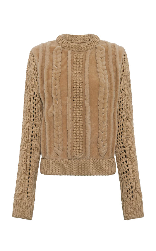 Toth Knit Pullover in Natural Cashmere & Shearling