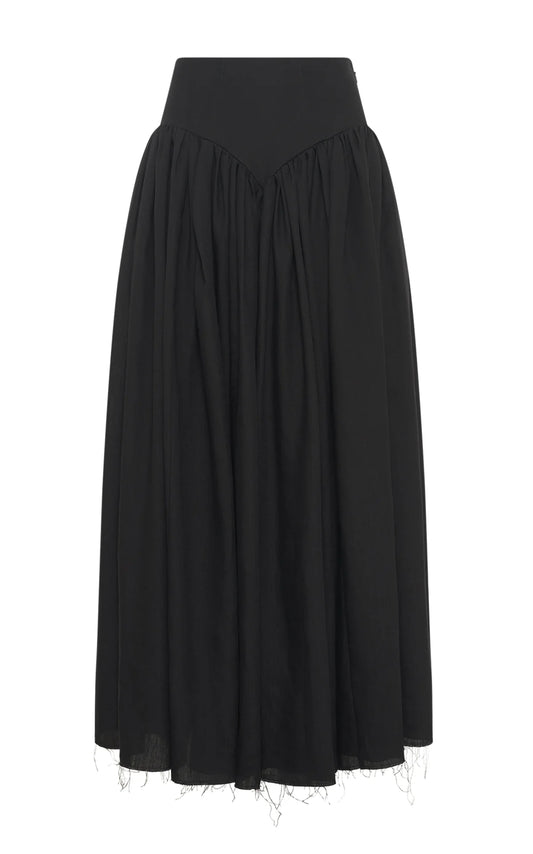 Juniper Maxi Pleated Skirt in Black Aloe Linen