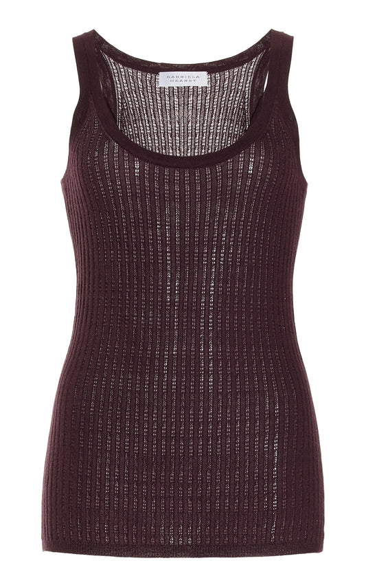 Nevin Pointelle Knit Tank Top in Deep Bordeaux Cashmere Silk