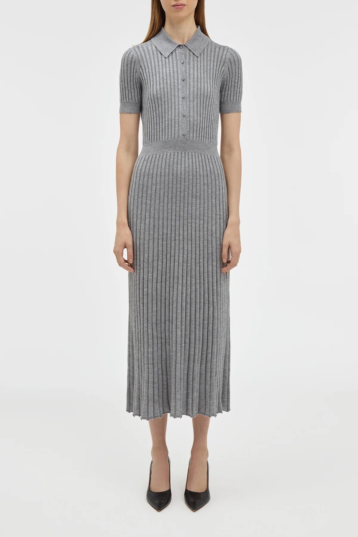 Amor Knit Midi Dress in Heather Grey Cashmere Silk