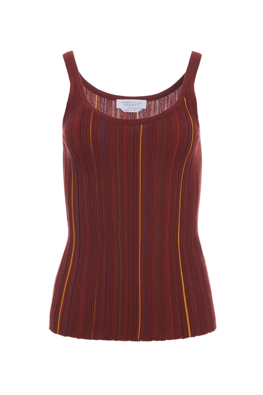 Yara Pinstripe Knit Tank Top in Burnt Sienna Merino Wool