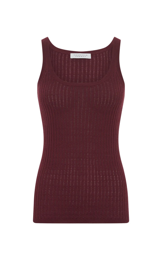 Nevin Pointelle Knit Tank Top in Bordeaux Cashmere Silk