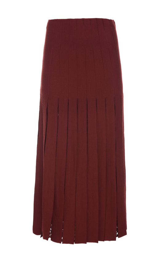 Debutante Knit Pleated Maxi Skirt in Burnt Sienna Merino Wool