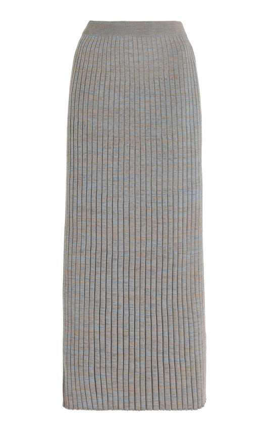 Conti Knit Midi Skirt in Light Blue Melange Cashmere