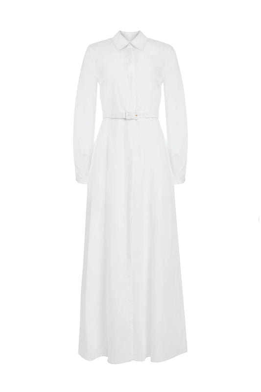 Breton Maxi Shirtdress with Slip in Ivory Aloe Linen