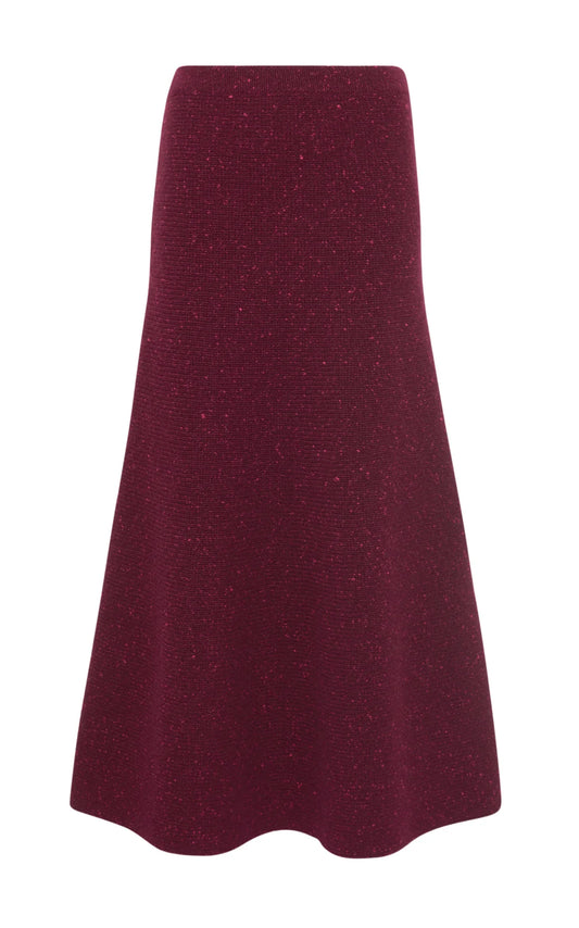 Eden Knit Midi Skirt in Bordeaux Speckled Aran Cashmere