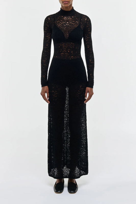 Anya Knit Maxi Dress in Black Merino Wool Cashmere
