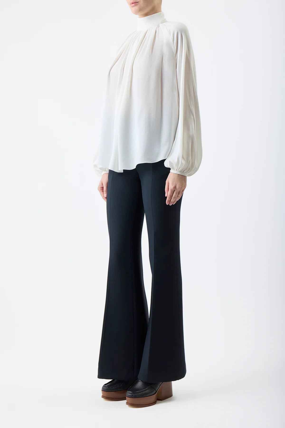 Kiian Pleated Top in Ivory Silk Georgette Twill
