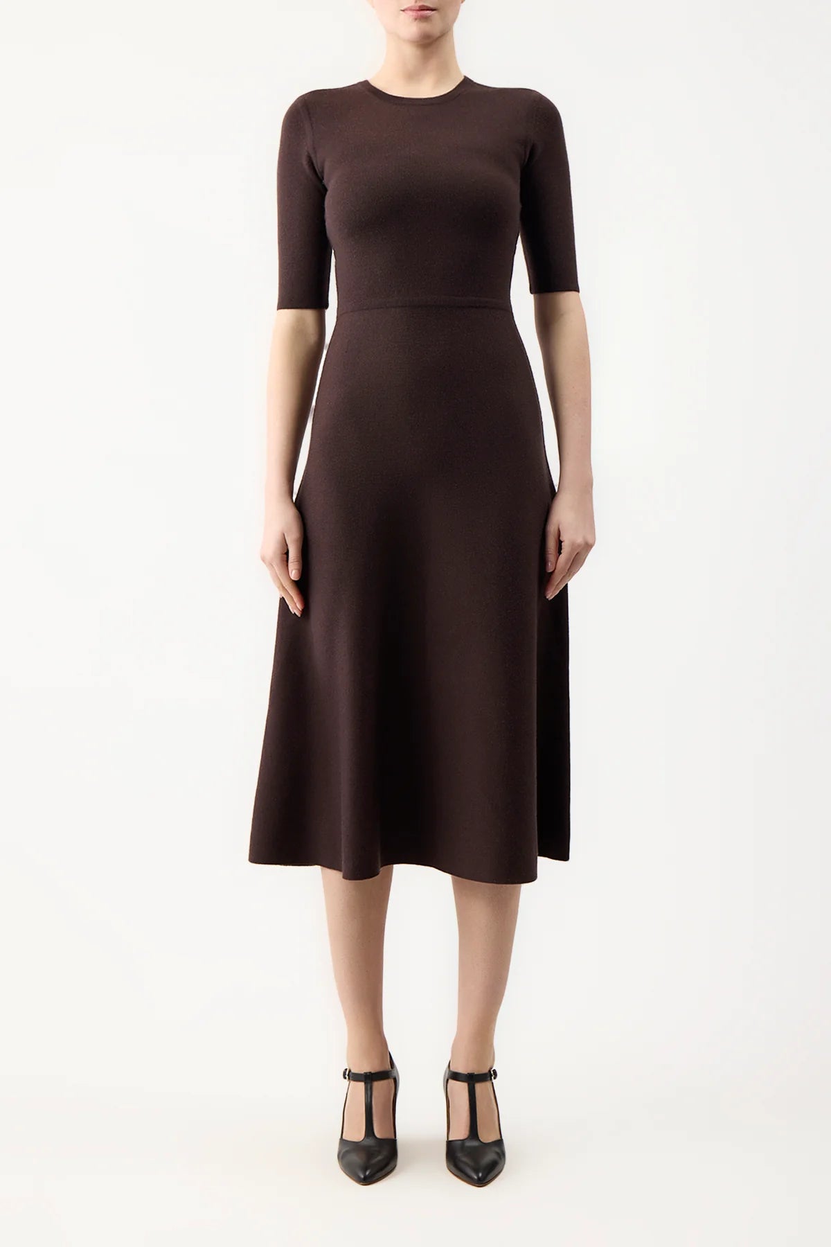Seymore Knit Midi Dress in Chocolate Merino Wool Cashmere