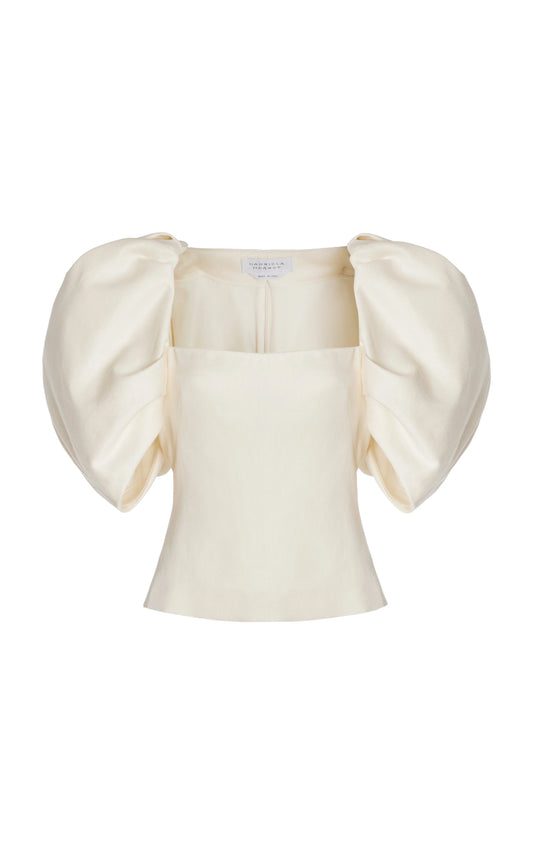 Ceri Top in Ivory Textured Linen