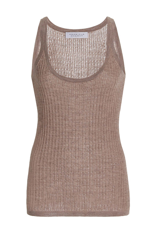 Graham Pointelle Knit Tank Top in Dark Oatmeal Cashmere Silk