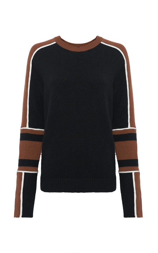 Finnian Knit Moto Sweater in Cognac & Black Cashmere