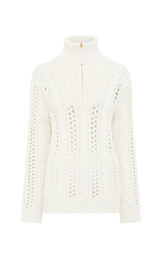 Idris Knit Mock Funnel Neck in Ivory Cashmere