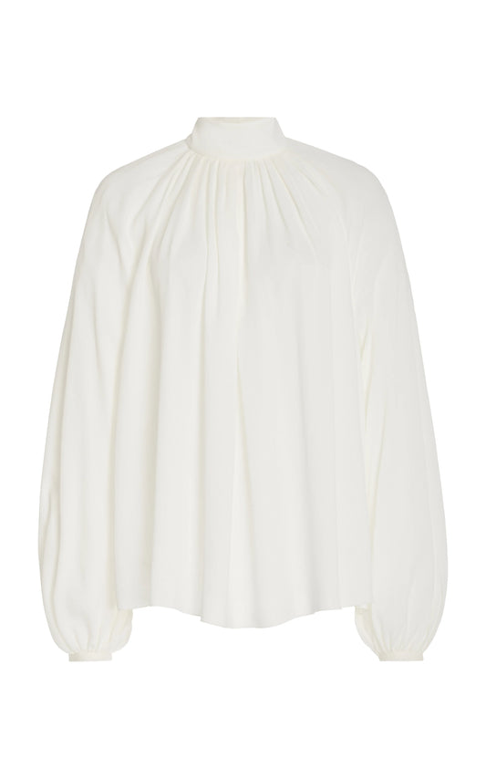 Kiian Pleated Top in Ivory Silk Georgette Twill